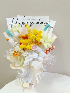 Ramo de tulipanes de palo trenzado hecho a mano DIY, bolsa de material de flores caseras, ramo de flores hecho a sí mismo, regalo para novia - Product Image 3