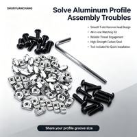 Écrous à fente en T à tête marteau pour profilés en aluminium avec vis à tête bouton et kit de fixation à clé Allen – Quincaillerie