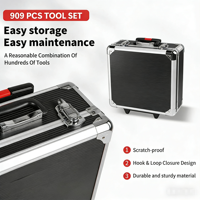 Boîte à outils avec 909 pièces, ensemble d'outils ménagers avec valise à roulettes en aluminium