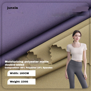 230G <span class=keywords><strong>Polyester</strong></span> Da Matte Hai Mặt Thể Thao Vải 85% <span class=keywords><strong>Polyester</strong></span> 15% Spandex Bốn Mặt Đàn Hồi Yoga Quần Áo Vải - Product Image 1