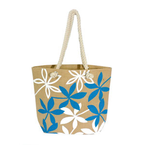 Sacs de courses en jute avec poignées en corde de coton, imprimés de fleurs sur toute la surface, fabriqués en Inde, Bengale-Occidental - Product Image 1