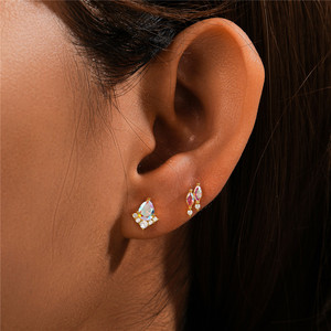 CANNER New 925 Sterling Silver Flat Back Multi Styles Helix Cartilage <b>Piercing</b> Opal Moonstone Stud Earrings 16G <b>Tragus</b> Earrings - Product Image 4