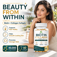 Gélules de biotine et collagène à marque privée OEM, 60 unités, pour femmes adultes, vitamines beauté, supplément DHA EPA Zinc Iode