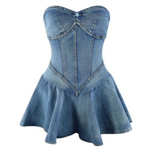 Viviblook C514DS01 Summer Strapless Sexy Outfits Denim Striped <b>Dress</b> <b>for</b> <b>Women</b> Mini Bodycon Stretchy Pleated <b>Dresses</b> - Product Image 4