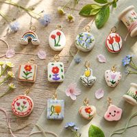 Nieuwe Bloemkleur Frisse Hartvormige Keramische Tulp Geschilderde Hanger DIY Charms voor Sieraden Accessoires