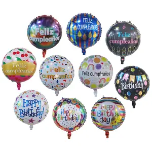 Feliz cupleanos 18 pouces ballons à hélium de forme ronde joyeux anniversaire jouets gonflables ballons pour décoration de fête