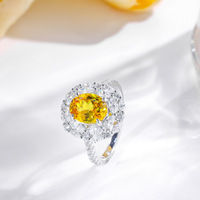 Bague de fiançailles ovale en argent sterling 925 avec saphir jaune de laboratoire de 2 carats et halo, pour femme, vente en gros OEM