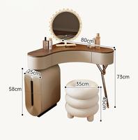 Coiffeuse d'angle moderne grande capacité avec éclairage LED intégré, panneau crème, rangement maquillage, pour appartement, chambre, hôtel