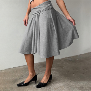Jupe plissée unie pour femme, coupe trapèze, longueur genou, taille naturelle, avec poches, ample, décontractée, respirante, écologique, pour le bureau et le travail estival - Product Image 4