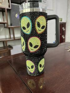 40オンスステンレス鋼真空フラスコゴーストスカルグリッターラインストーンタンブラーハロウィーンクモカボチャカップストロー付き - Product Image 2