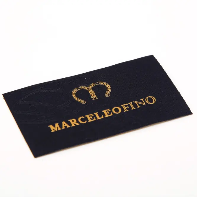 Custom logo high density texture fabric end fold style embroidered clothes woven label for t-shirt or jeans wear