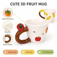 Mug en céramique 3D mignon motif fruits (pomme, banane) fait main – Tasse à café pour la maison, le bureau, cadeau, vente en gros