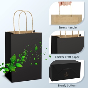 Borsa per la spesa in carta kraft nera con manico rinforzato ecologico riciclabile e fondo resistente, personalizzabile con logo - Product Image 5