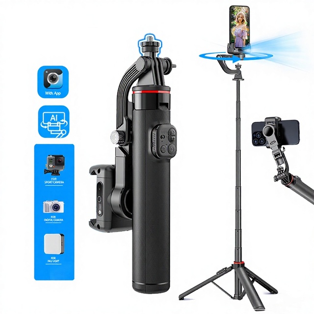 C22 AI Face Tracking Gimbal Stabilizer Aluminum Tripod Selfie Stick 1338mm Foldable for Phone Camera
