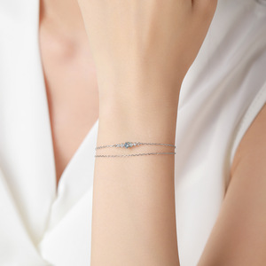 สร้อยข้อมือเงินแท้ S925 ประดับเพทายสีน้ำเงินและสีขาวทรงกลม ดีไซน์แบบซ้อนชั้น สำหรับผู้หญิง แฟชั่นจิวเวลรี่ รุ่นทองแดงปรับแต่งได้ - Product Image 5