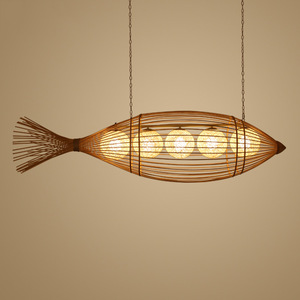 Natural Bamboo Chandelier <strong>Rustic</strong> Woven Chandelier Rattan Ceiling <strong>Light</strong> <strong>Fixtures</strong> Creative Fish Chandelier Handicraft Lamp - Product Image 1