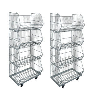 ショッピングトロリー & カート折り畳み式スタック可能なワイヤ金属ディスプレイケージメッシュ構造 - Product Image 2