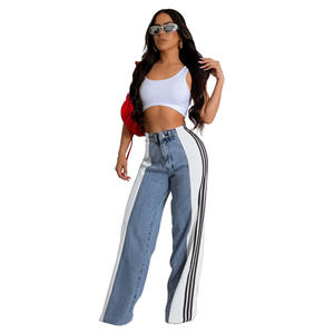 Yupo <span class=keywords><strong>กางเกง</strong></span><span class=keywords><strong>ยีน</strong></span><span class=keywords><strong>ส์</strong></span>ขาบานปะต่อแฟชั่นมีสไตล์มีสามแถบลายทาง gyrl - Product Image 3