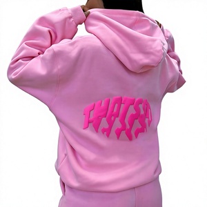 2026 Custom Top Quality Casual Cotton 400gsm <b>Fleece</b> <b>Hoodie</b> With Slogan <b>Oversize</b> Puff Print Streetwear Hip Hop Women's Hoodies - Product Image 1