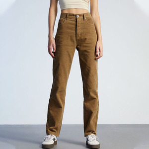 <strong>Women</strong> New <strong>Brown</strong> Fleece <strong>Corduroy</strong> Korean Style Straight Cargo <strong>Trousers</strong> High Waist Streetwear Pants for <strong>Women</strong> - Product Image 1