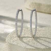 Boucles d'oreilles créoles ovales en moissanite, argent sterling 925, grandes boucles d'oreilles ovales scintillantes pour femmes, bijoux de mariage, cadeau