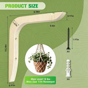 Support mural en bois massif pour plantes, crochet de suspension décoratif pour intérieur et extérieur avec support en corde - Product Image 4