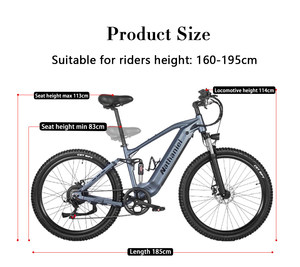 Bicicleta Eléctrica de Suspensión Completa de 27.5 Pulgadas, Almacén en la UE, para Desplazamientos Urbanos y Viajes de Ocio, Bicicleta Ligera para la Ciudad SYX-9300, 4 Modos de Conducción - Product Image 3