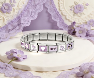 Bracelet modulaire italien pour femme, chaîne DIY, bijoux romantiques, thème violet, cadeau créatif et tendance pour la fête des mères, photo personnalisée - Product Image 3