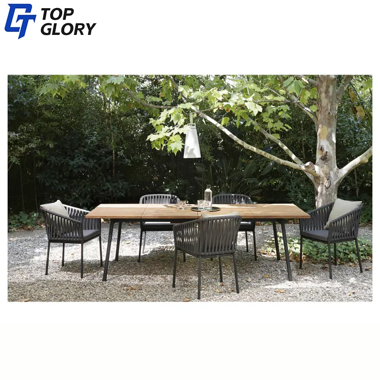 TG luxury outdoor garden aluminum sofa set furniture diner set banquet tables dinning coffee table set for 6