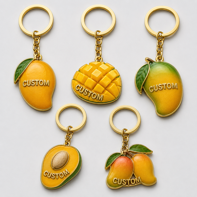 Wholesale Custom Mango Keychain Fresh Fruit Key Chains Summer Sweet Style Pattern Customized Fruit Shops Gifts Souvenir Keyring