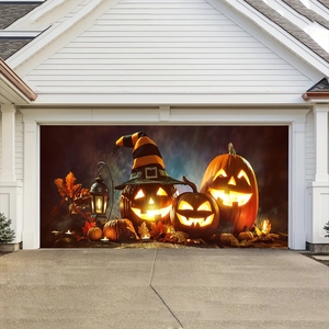 Pancarta para Puerta de Garaje de Halloween, Luna Llena Nocturna Púrpura, <span class=keywords><strong>Tres</strong></span> Brujas, Cementerio, Cubierta Grande para Puerta de Garaje, Decoración Exterior Personalizable - Product Image 4