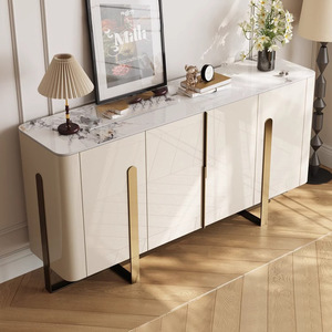 Italian Light Luxury Modern Wood Double Door Entrance Cabinet <strong>Sideboard</strong> Marble Surface Shoe Cabinet <strong>for</strong> Guest <strong>Hall</strong> Wholesale - Product Image 3