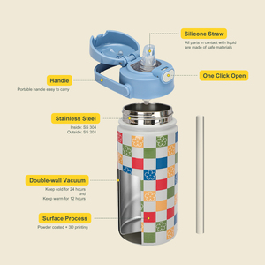 SilverJet Children's Stainless Steel Vacuum <b>Flask</b> 600ml Portable Leak Proof Bpa Free <b>With</b> Lid And <b>Straw</b> For Outdoor Use - Product Image 5