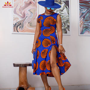 Klv — robe MIDI imprimée africaine <span class=keywords><strong>2022</strong></span> coton, tenue avec manches carrées, fermeture éclair sur le devant, ankara, prix de gros, 100% - Product Image 2