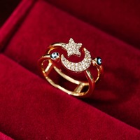 Élégant élégant bijoux étoile lune mauvais yeux Zircon ouvert bague réglable 18k plaqué or turc yeux bleus anneaux pour hommes femmes
