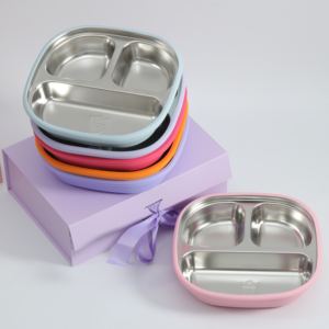 7 1/<span class=keywords><strong>2</strong></span> "paslanmaz çelik çocuk tabağı emme bölünmüş yürümeye başlayan bebek plakaları ile silikon kollu kaymaz Anti kırılma Metal - Product Image 1