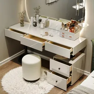 White Wooden TV Cabinet And Dresser With Lighted Mirror And Chair Panel Style Bedroom Furniture Dresser Modern Dresser