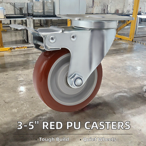 Großhandel 3/4/5 Zoll PU Rad rollen Verriegelung bremse Massive rot plattierte Lenkräder Stahl Polyurethan Lautlos drehbar für OEM - Product Image 2