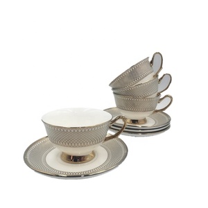 European Plated Embossed Gold Coffee <b>Cup</b> and <b>Saucer</b> 15-pcs Set Six-<b>cup</b> Six-dish Gift Box Set - Product Image 5