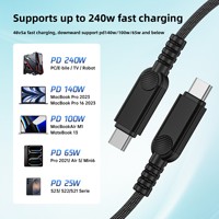 USB4 Doppelkopf Typ-C Geflochtenes Datenkabel 240W PD Schnellladung mit Hochgeschwindigkeits-Datenübertragung und Bildschirmspiegelung