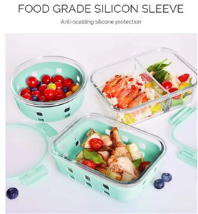 3pcs High Borosilicate Glass Food Storage Container Set Rectangle Eco-Friendly Airtight Crisper Microwave Safe <strong>Meal</strong> <strong>Prep</strong> <strong>Box</strong> - Product Image 2