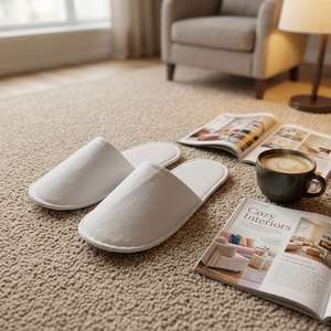 Chaussons jetables d'<span class=keywords><strong>hôtel</strong></span> confortables, respirants, en tissu brossé doux, antidérapants, semelle à motif vague d'<span class=keywords><strong>eau</strong></span>, articles de toilette pour <span class=keywords><strong>hôtel</strong></span> - Product Image 2