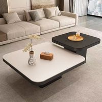 Table basse multifonctionnelle de style italien haut de gamme pour salon, surface en pierre carrée, design minimaliste de luxe léger, cadre en métal