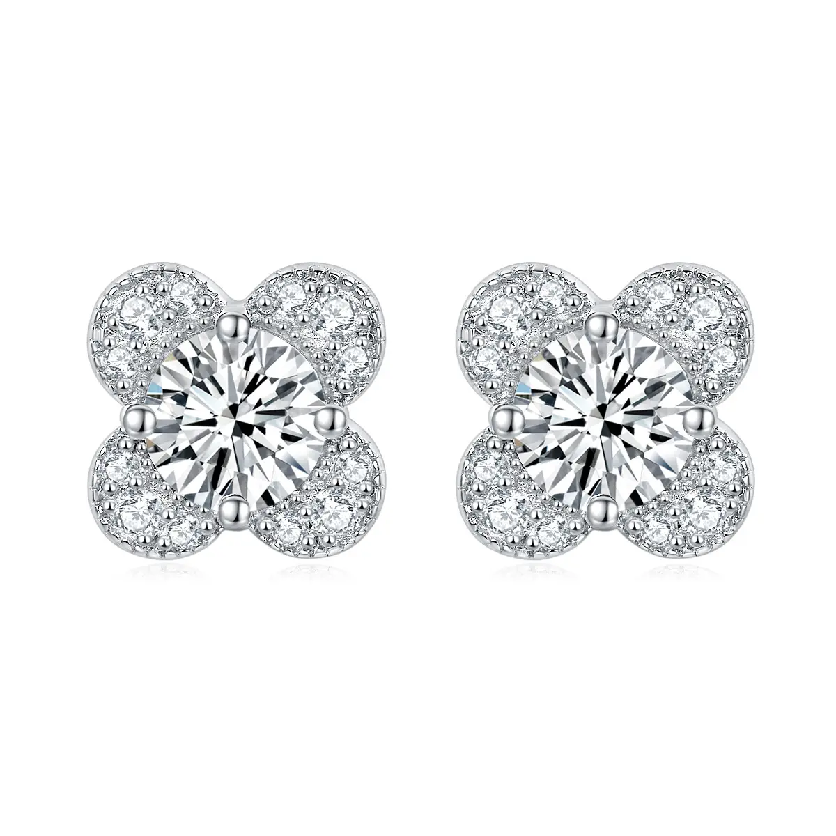 Wholesale Hot Selling Fashion Women's 925 Sterling Silver Stud Earrings Clover Earrings Zircon Luxury Ladies Stud Earrings