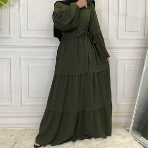6420# Modest Muslim Women Long Sleeve Solid Color Simple <b>Kaftan</b> Dress Dubai Caftan Dresses Abaya - Product Image 3