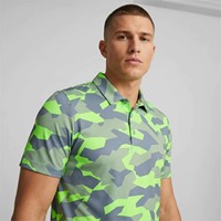 Polo de golf pour homme, camouflage sportif vert néon abstrait, tissu extensible 4 directions, coupe athlétique, imprimé camouflage.