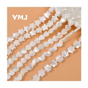 YMJ Real Iridescent White Mother of Pearl MOP Shell 7x10mm 8x12mm 12x16mm Moon Shape Loose Gemstone Beads for Jewelry Making