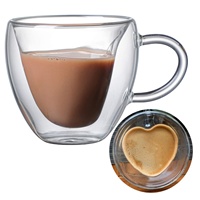 Mug à café en verre borosilicate à double paroi isolé, design moderne en forme de cœur, écologique, 8 oz, transparent avec poignée sans BPA