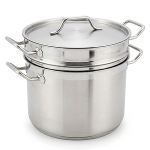 Cuiseur vapeur avec couvercle, insert en acier inoxydable de 0,8 mm pour pâtes, poignées rivetées, ustensile de cuisine professionnel pour restaurant - Product Image 1
