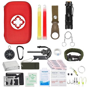 Survival First Aid Kit 22x5x13cm Compact Outdoor Emergency Gear With Flashlight Compass Knife Bandages Ice Pack Fishing Hooks - Product Image 1